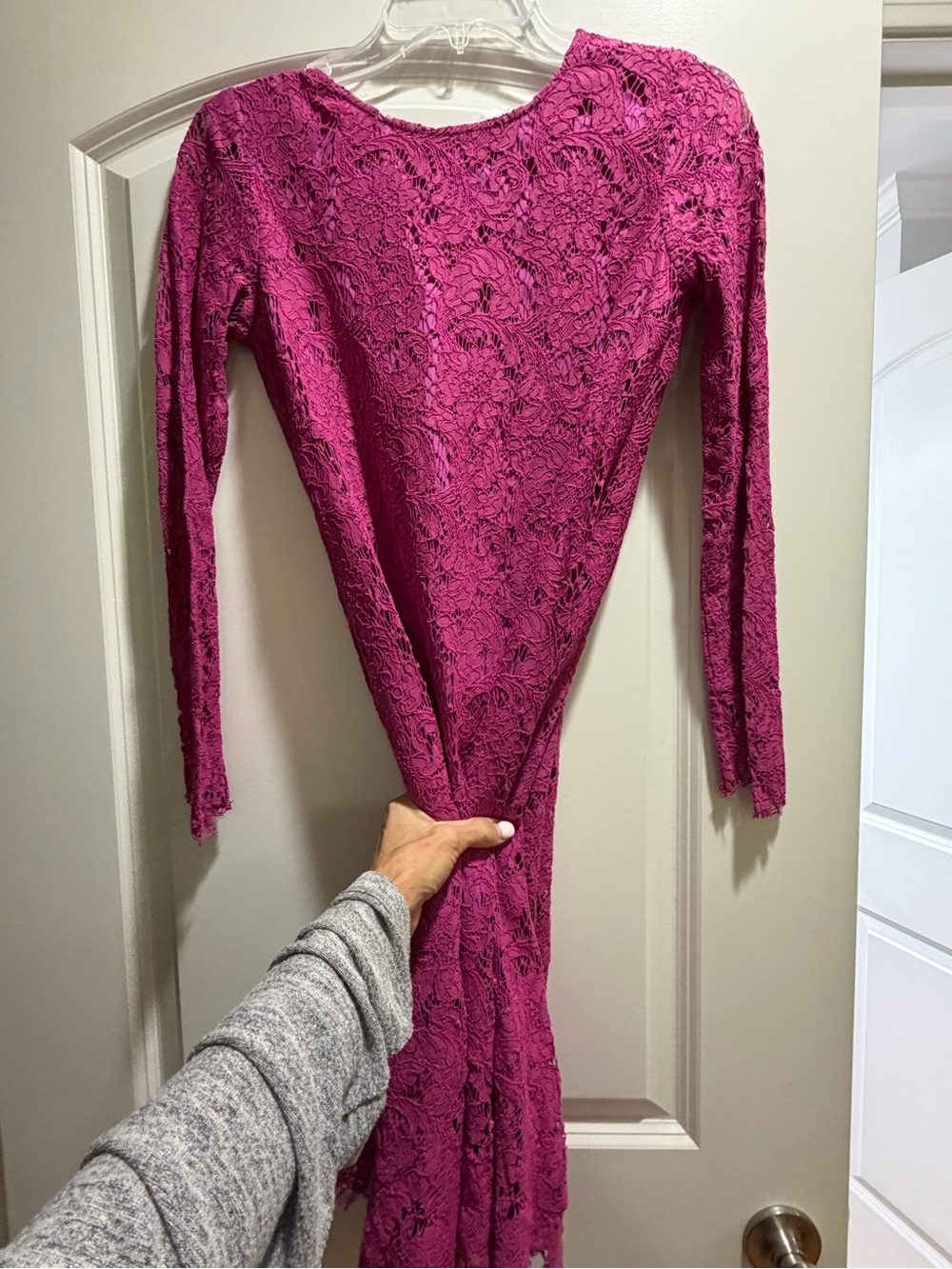 Adam Lippes Long Sleeve Lace Dress in Magenta
